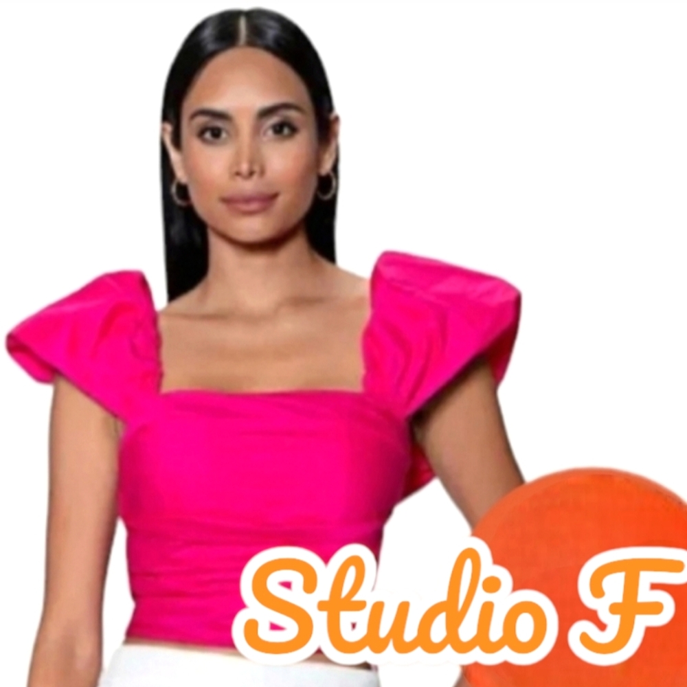 Nwt Studio F Fushia Pink Shortsleeve Ruched Crop Top